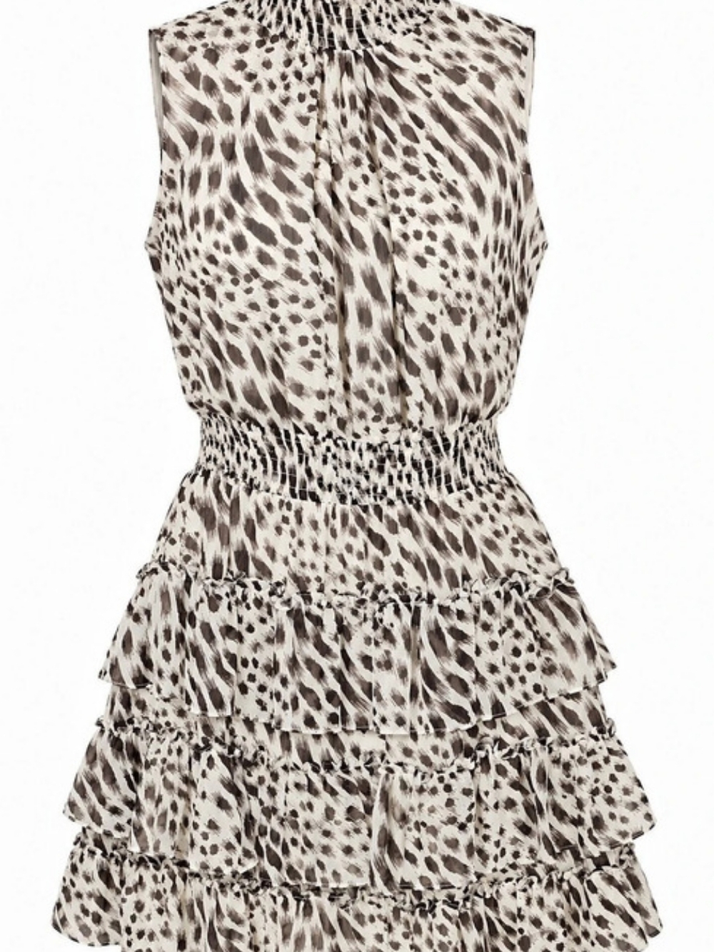 Express Leopard Print Smocked Mock Neck Tiered Ruffle Mini Dress Medium